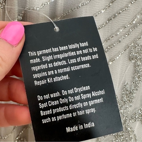 NWT Pisarro Nights Size 14 Silver Embellished Chiffon Gown - Picture 12 of 12